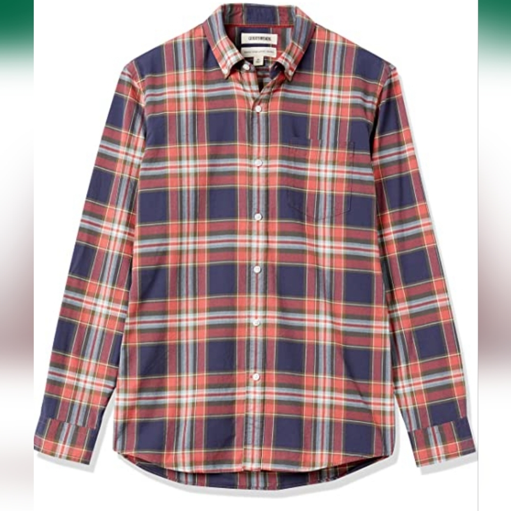 Goodthreads Men's Standard-Fit Long Sleeve Oxford Shirt, Navy/Red
